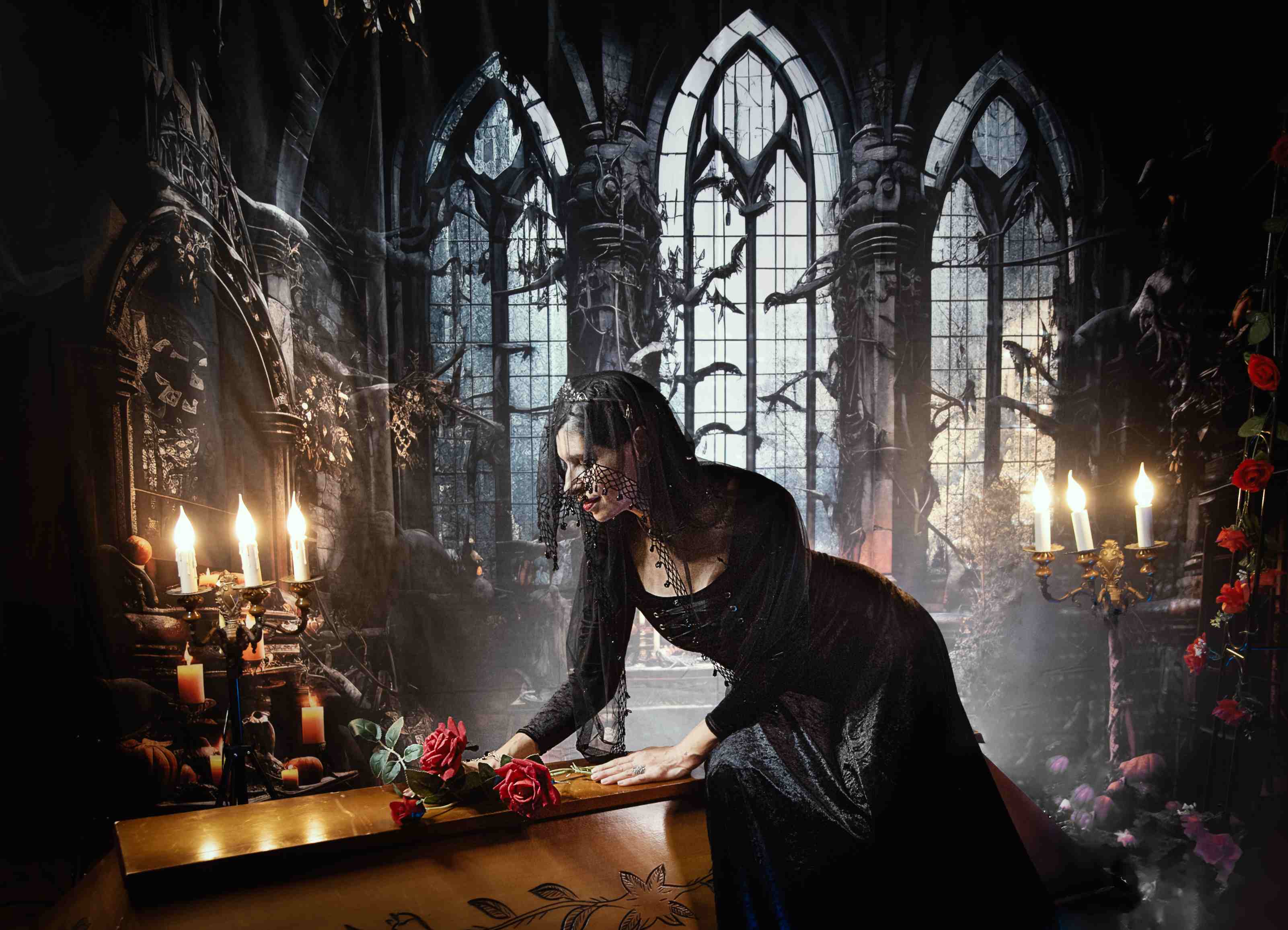 Kate Halloween Église Sombre Bougies Intérieur Toile de fond conçue par Emetselch - Kate Backdrop FR