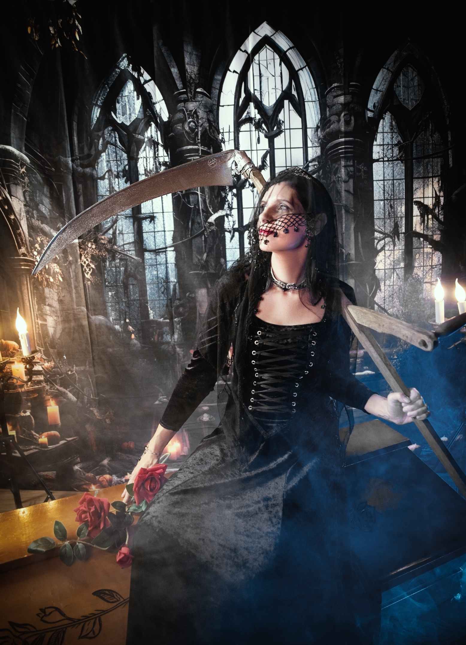 Kate Halloween Église Sombre Bougies Intérieur Toile de fond conçue par Emetselch - Kate Backdrop FR