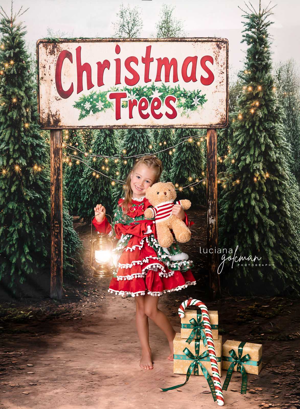 Kate Arbres de Noël Ferme Chemin Toile de fond conçue par Emetselch - Kate Backdrop FR