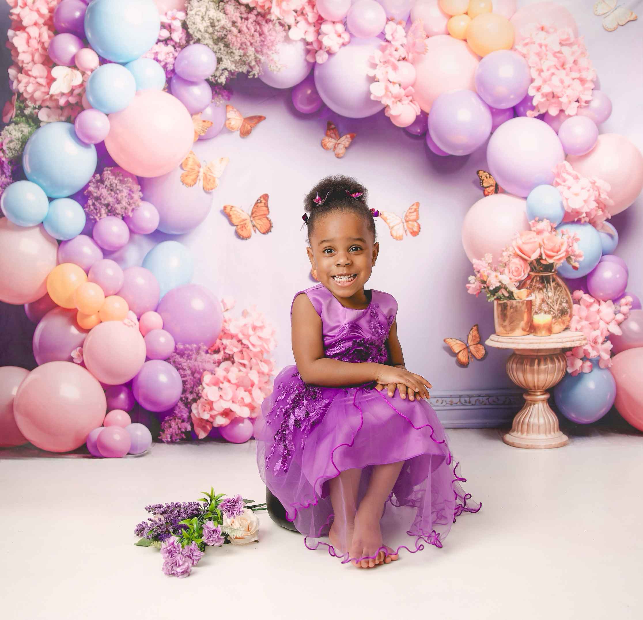 Kate Coloré Ballon Papillon Fleurs Mur Toile de fond conçue par Chain Photographie - Kate Backdrop FR