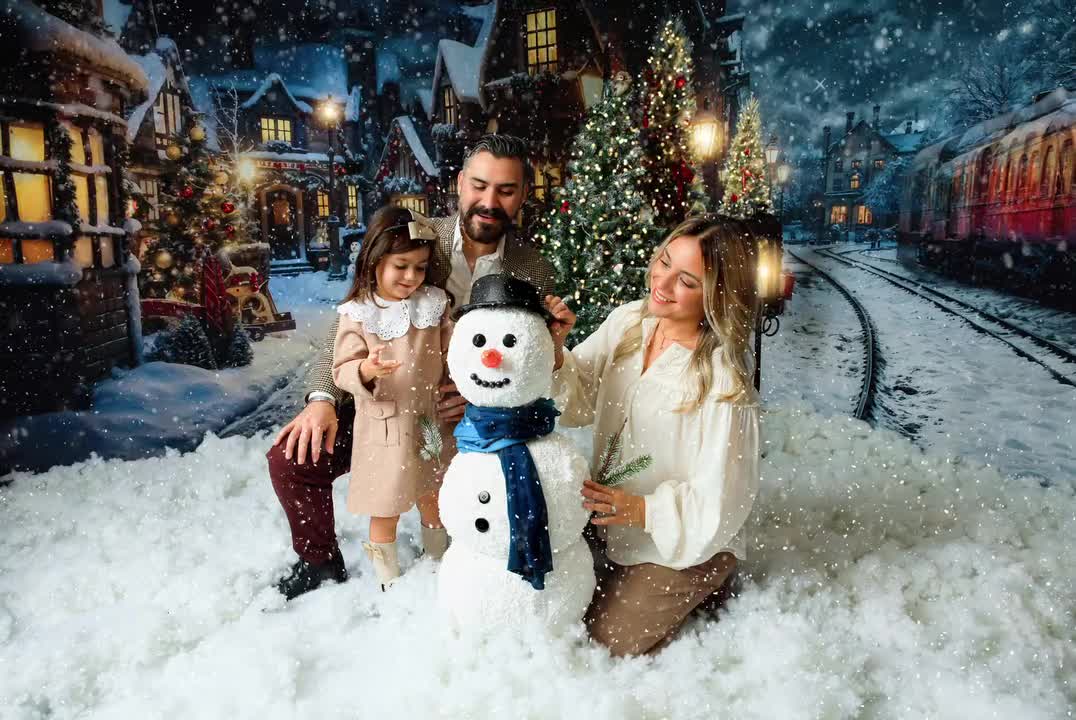 Kate Noël Rue enneigée Nuit Hiver Toile de fond conçue par Emetselch - Kate Backdrop FR