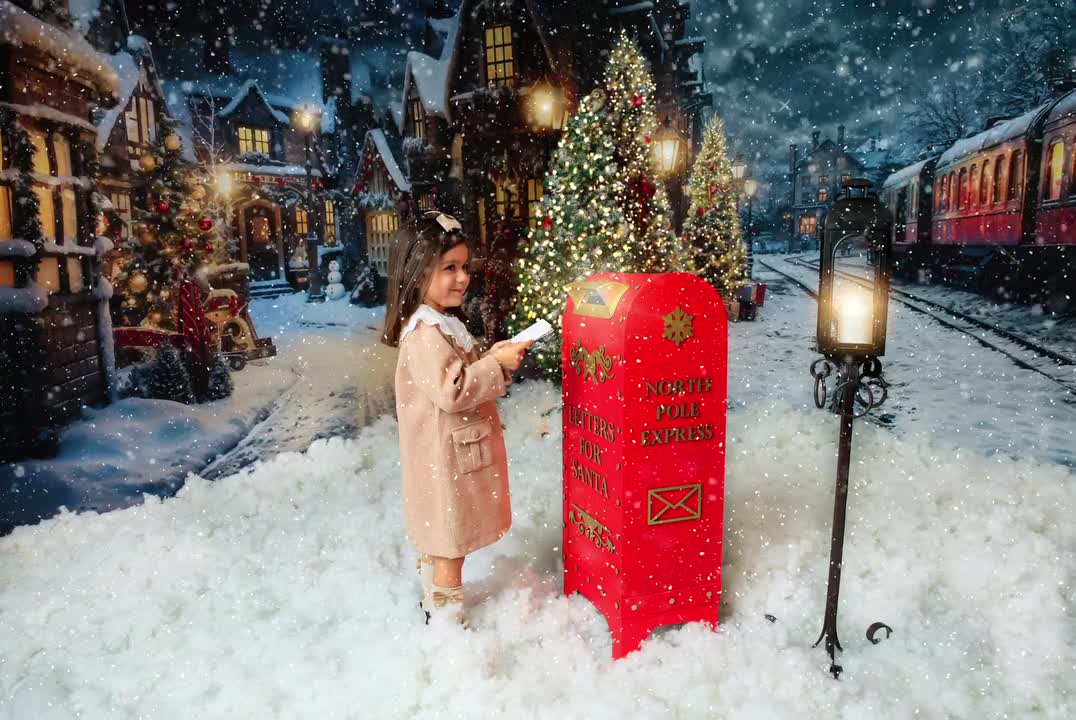 Kate Noël Rue enneigée Nuit Hiver Toile de fond conçue par Emetselch - Kate Backdrop FR