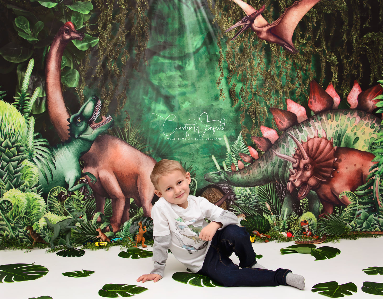 Kate Été Jungle Aventure Dinosaures Toile de fond conçue par Mandy Ringe - Kate Backdrop FR