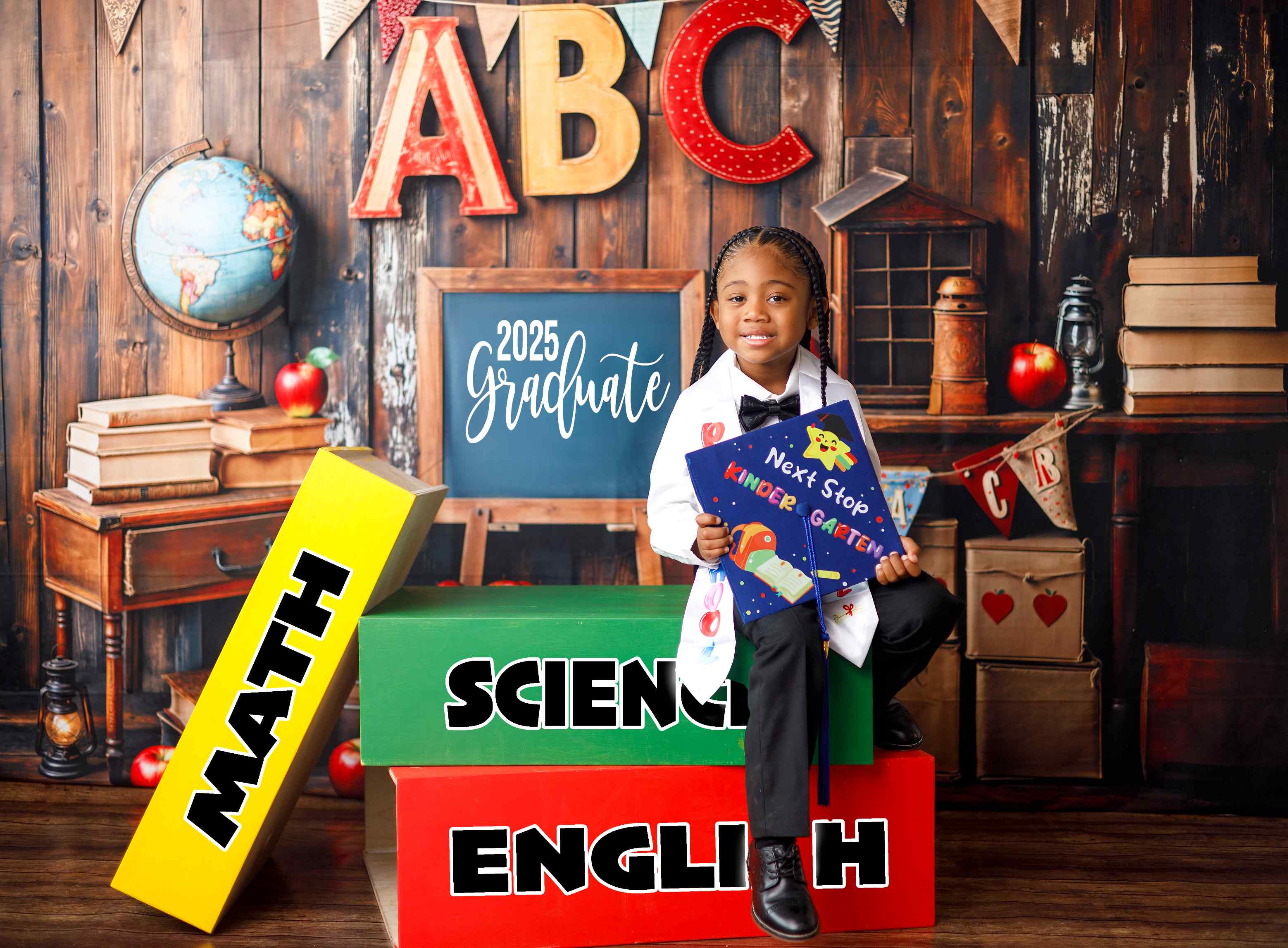 Kate Scolaire Globe Vintage Mur en bois Toile de fond conçue par Emetselch - Kate Backdrop FR