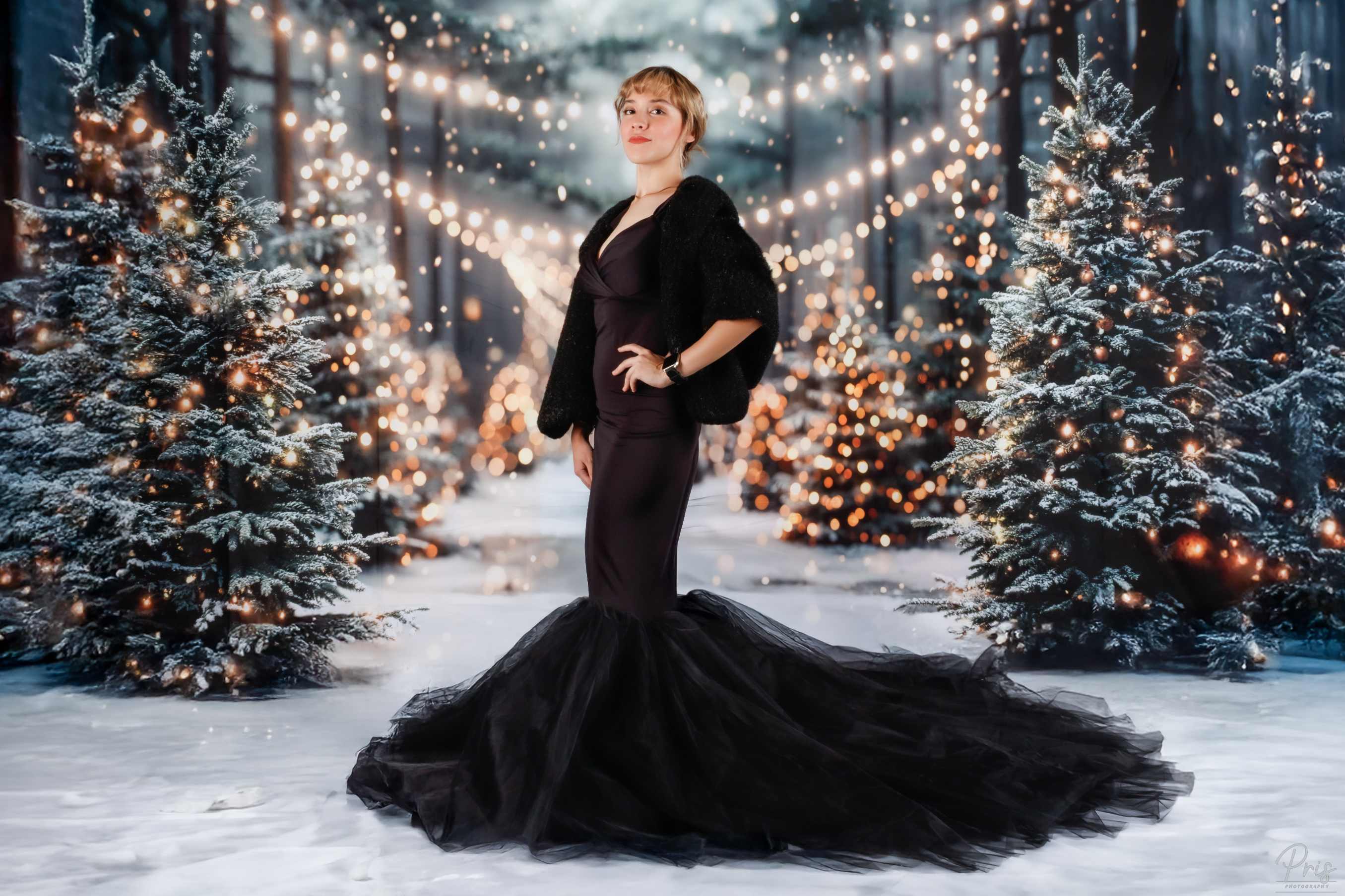 Kate Hiver Noël Extérieur Forêt Neige Lumière Toile de fond+Hiver Blanc Neige Sol Toile de fond