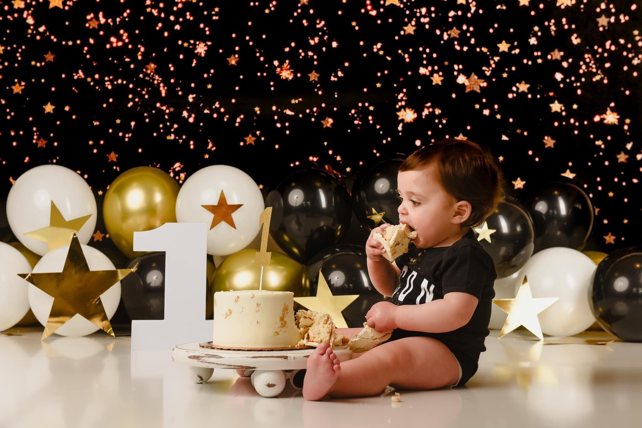 Kate Enfants Bokeh Étoiles Doré Noir Toile de fond conçu par Jerry sina - Kate Backdrop FR