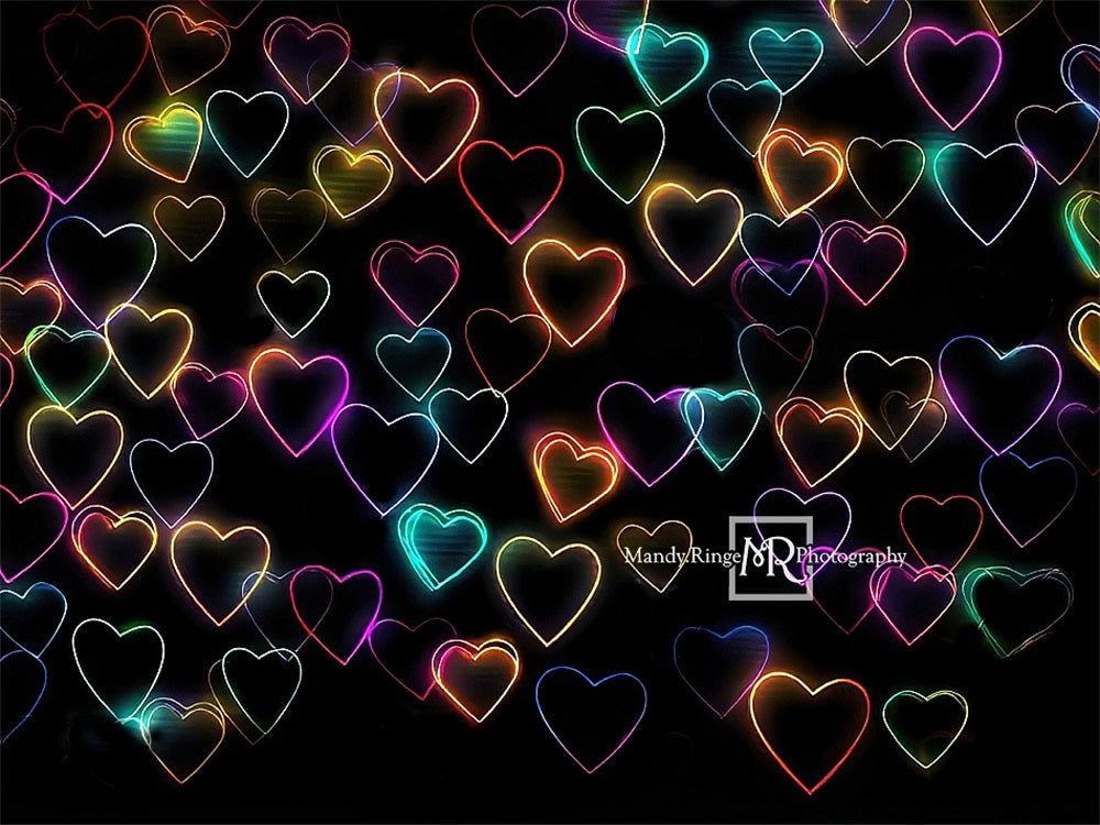 Kate Lumineux Rétro Coeurs Néon Toile de fond conçue par Mandy Ringe - Kate Backdrop FR