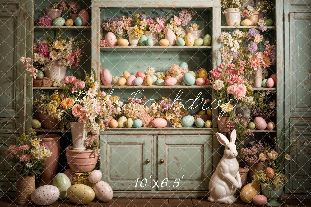 Kate Pâques Œufs Fleurs Lapin Cuisine Toile de fond conçue par Emetselch - Kate Backdrop FR
