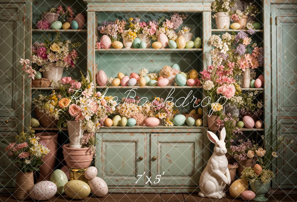 Kate Pâques Œufs Fleurs Lapin Cuisine Toile de fond conçue par Emetselch - Kate Backdrop FR
