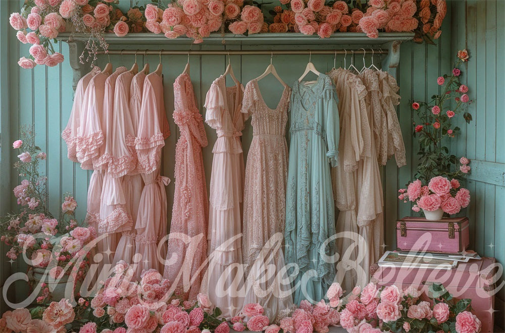 Kate Placard Vintage Robes Fleurs Rose Toile de fond conçue par Mini MakeBelieve - Kate Backdrop FR