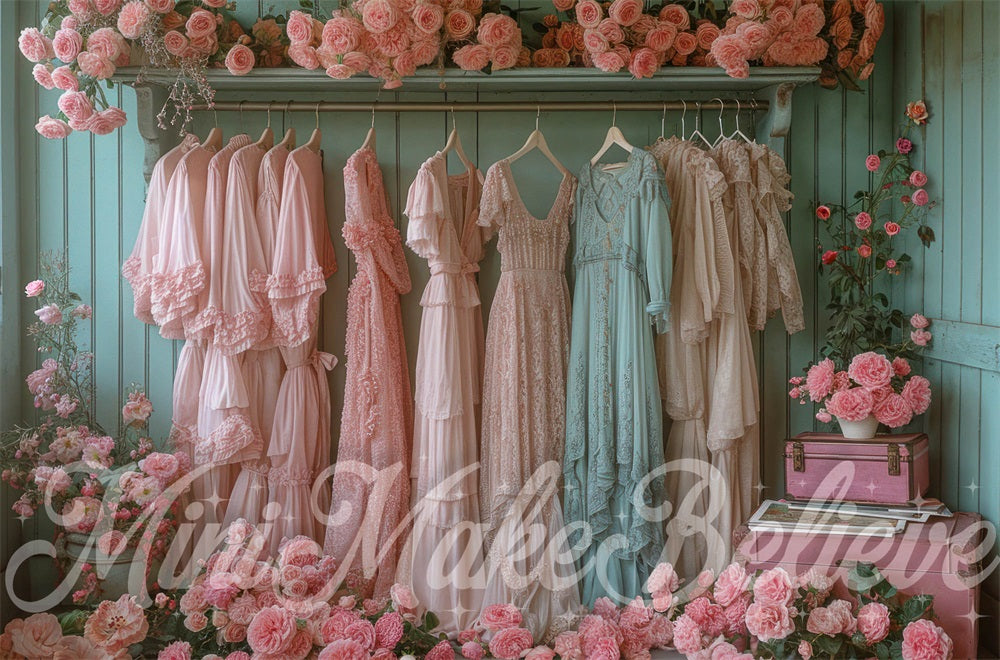 Kate Placard Vintage Robes Fleurs Rose Toile de fond conçue par Mini MakeBelieve - Kate Backdrop FR