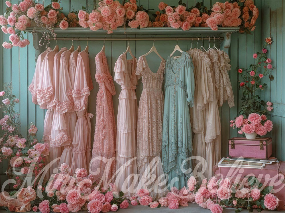 Kate Placard Vintage Robes Fleurs Rose Toile de fond conçue par Mini MakeBelieve - Kate Backdrop FR