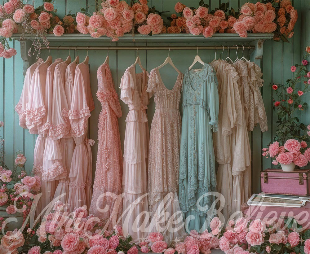Kate Placard Vintage Robes Fleurs Rose Toile de fond conçue par Mini MakeBelieve - Kate Backdrop FR