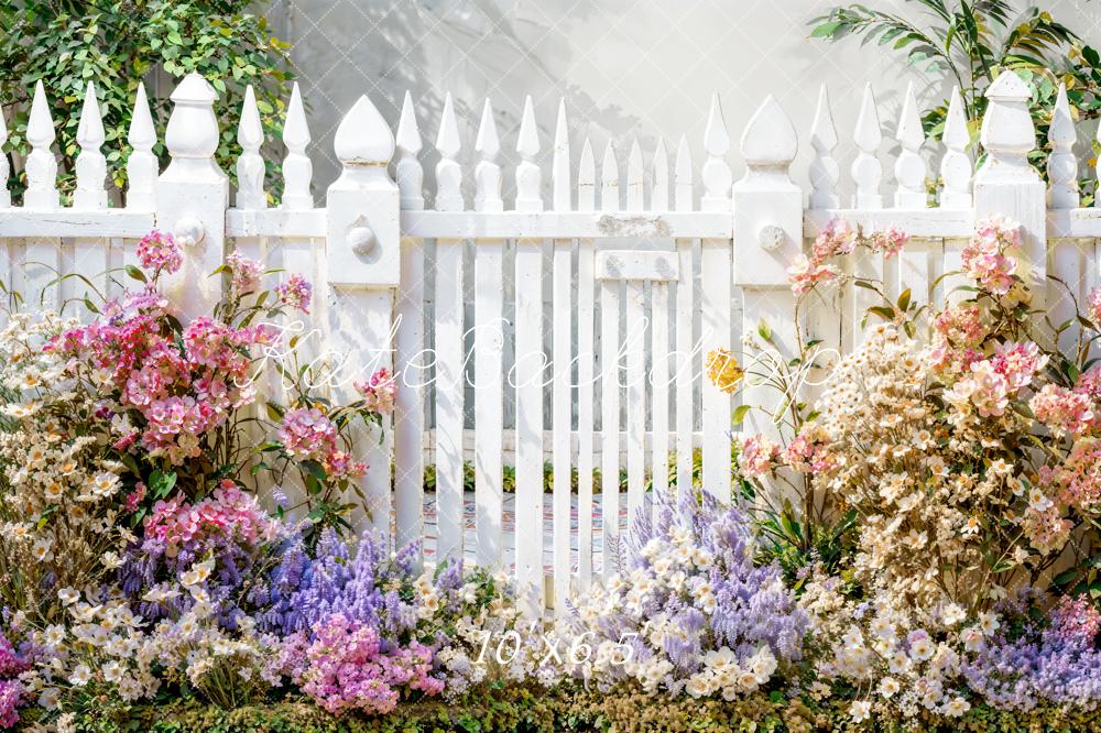 Kate Printemps Fleurs Blanc Palissade Toile de fond conçue par Emetselch - Kate Backdrop FR