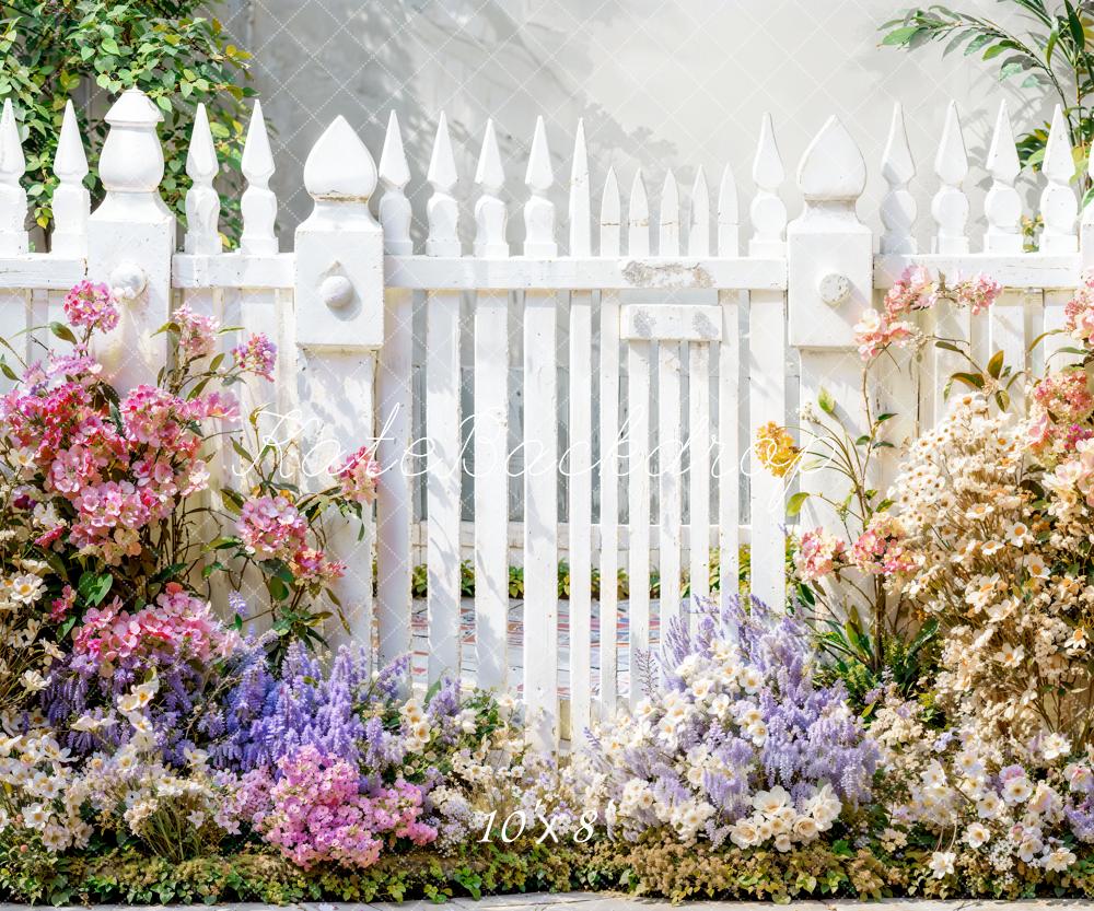 Kate Printemps Fleurs Blanc Palissade Toile de fond conçue par Emetselch - Kate Backdrop FR