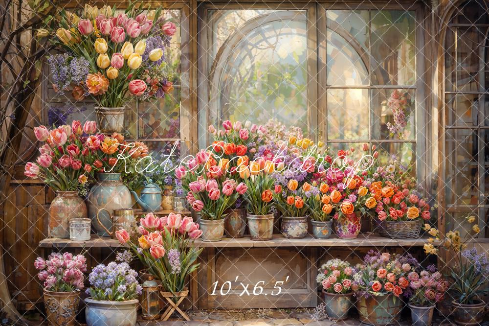 Kate Printemps Fleurs Fenêtre Serre Toile de fond conçue par Chain Photographie - Kate Backdrop FR