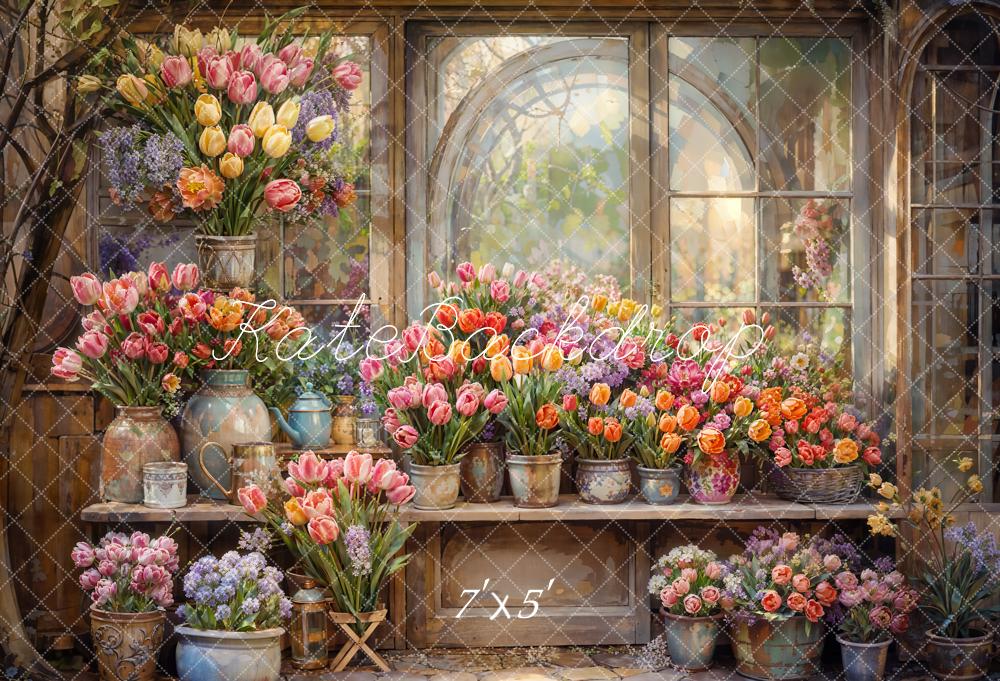 Kate Printemps Fleurs Fenêtre Serre Toile de fond conçue par Chain Photographie - Kate Backdrop FR