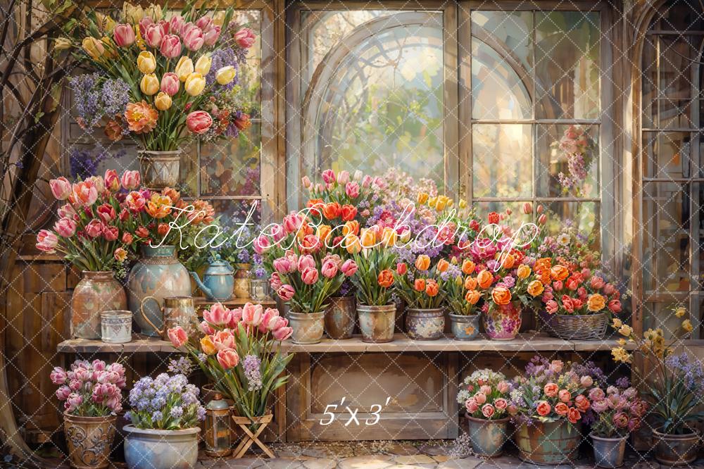 Kate Printemps Fleurs Fenêtre Serre Toile de fond conçue par Chain Photographie - Kate Backdrop FR
