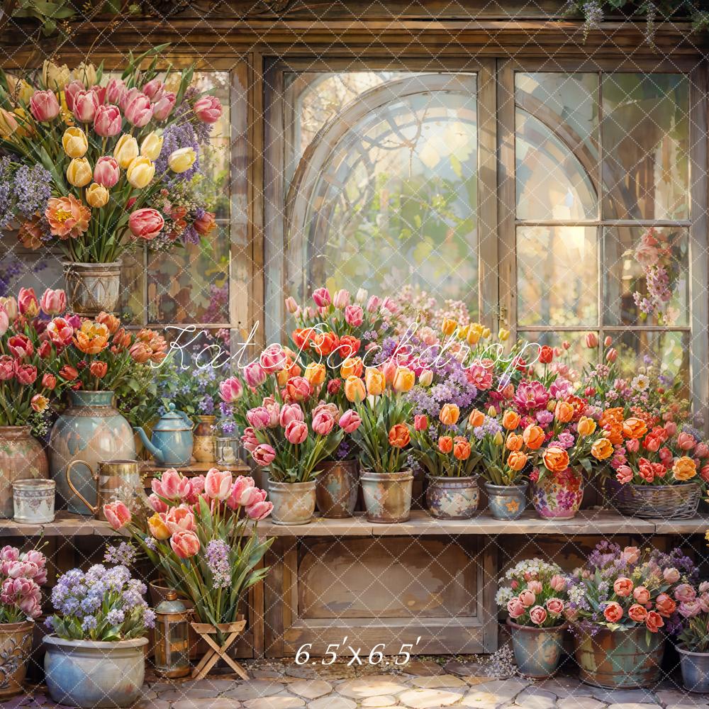 Kate Printemps Fleurs Fenêtre Serre Toile de fond conçue par Chain Photographie - Kate Backdrop FR