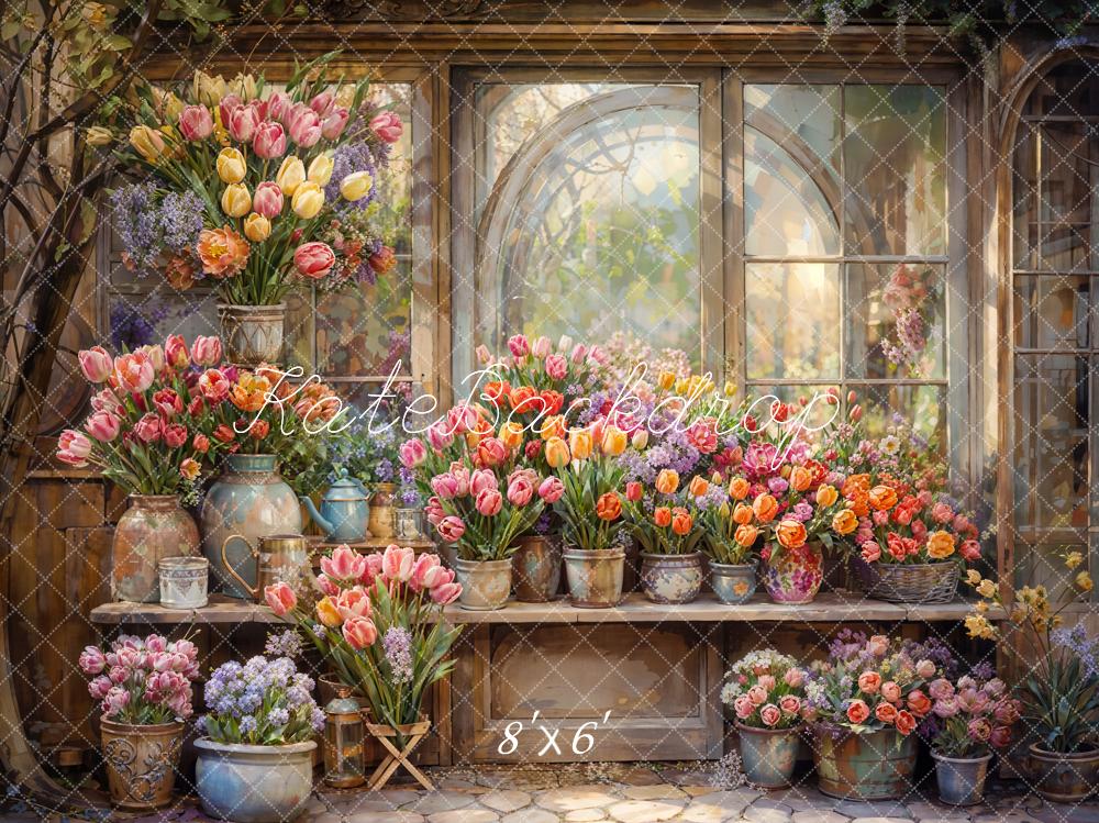 Kate Printemps Fleurs Fenêtre Serre Toile de fond conçue par Chain Photographie - Kate Backdrop FR