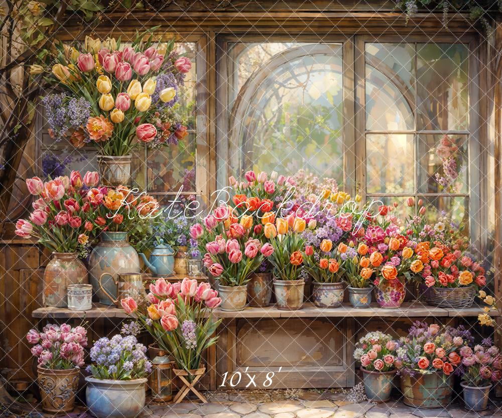 Kate Printemps Fleurs Fenêtre Serre Toile de fond conçue par Chain Photographie - Kate Backdrop FR