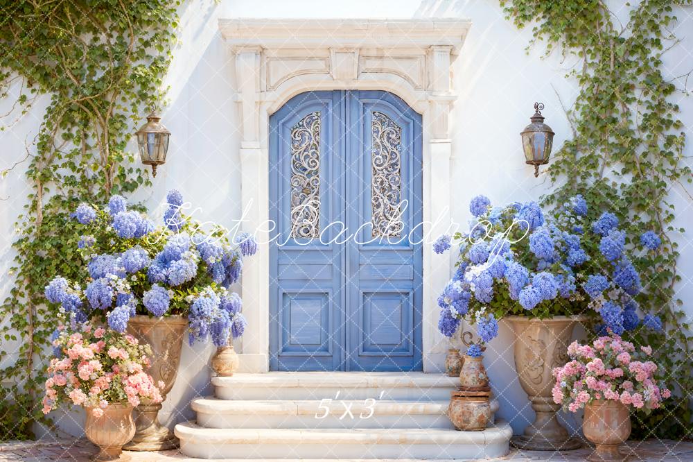Kate Printemps Fleurs Plantes vertes Porte Bleue Toile de fond conçue par Emetselch - Kate Backdrop FR