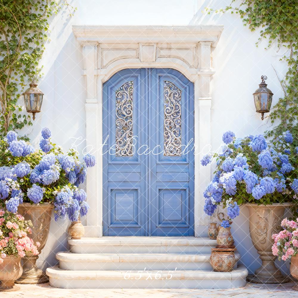 Kate Printemps Fleurs Plantes vertes Porte Bleue Toile de fond conçue par Emetselch - Kate Backdrop FR