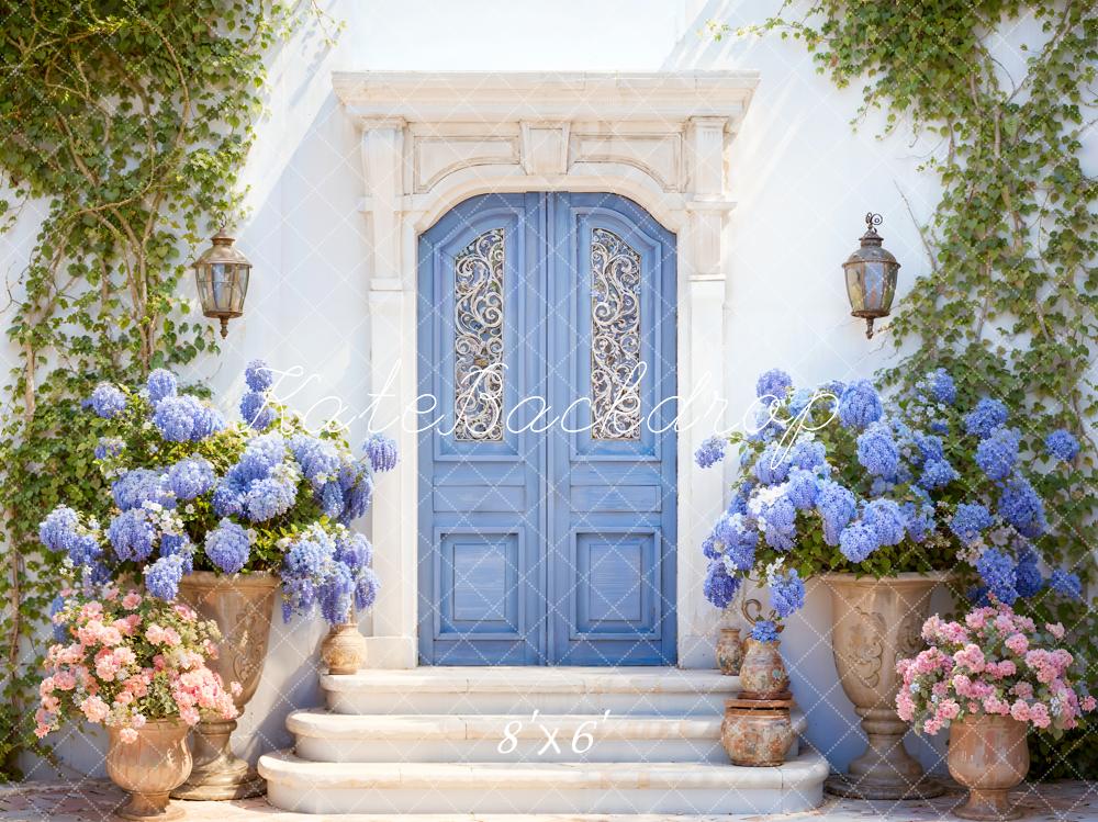 Kate Printemps Fleurs Plantes vertes Porte Bleue Toile de fond conçue par Emetselch - Kate Backdrop FR