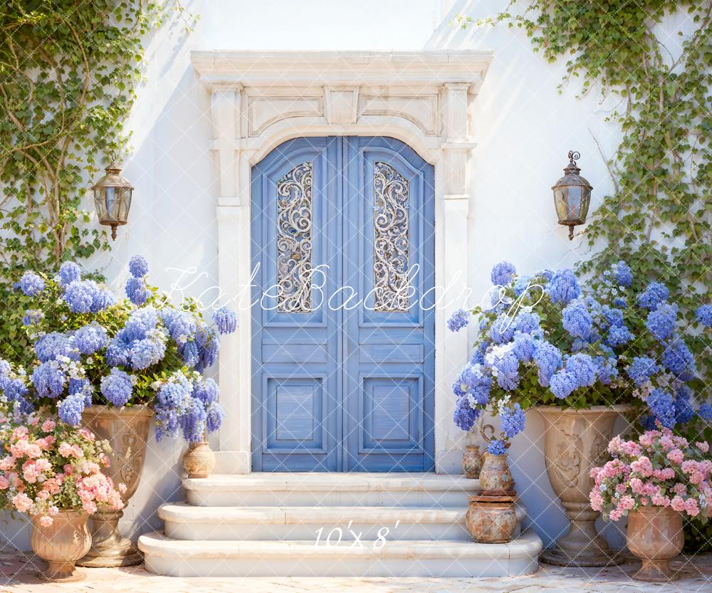 Kate Printemps Fleurs Plantes vertes Porte Bleue Toile de fond conçue par Emetselch - Kate Backdrop FR