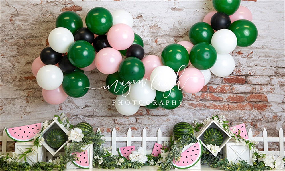 Kate Été Pastèque Ballons Anniversaire Toile de fond conçue par Megan Leigh - Kate Backdrop FR