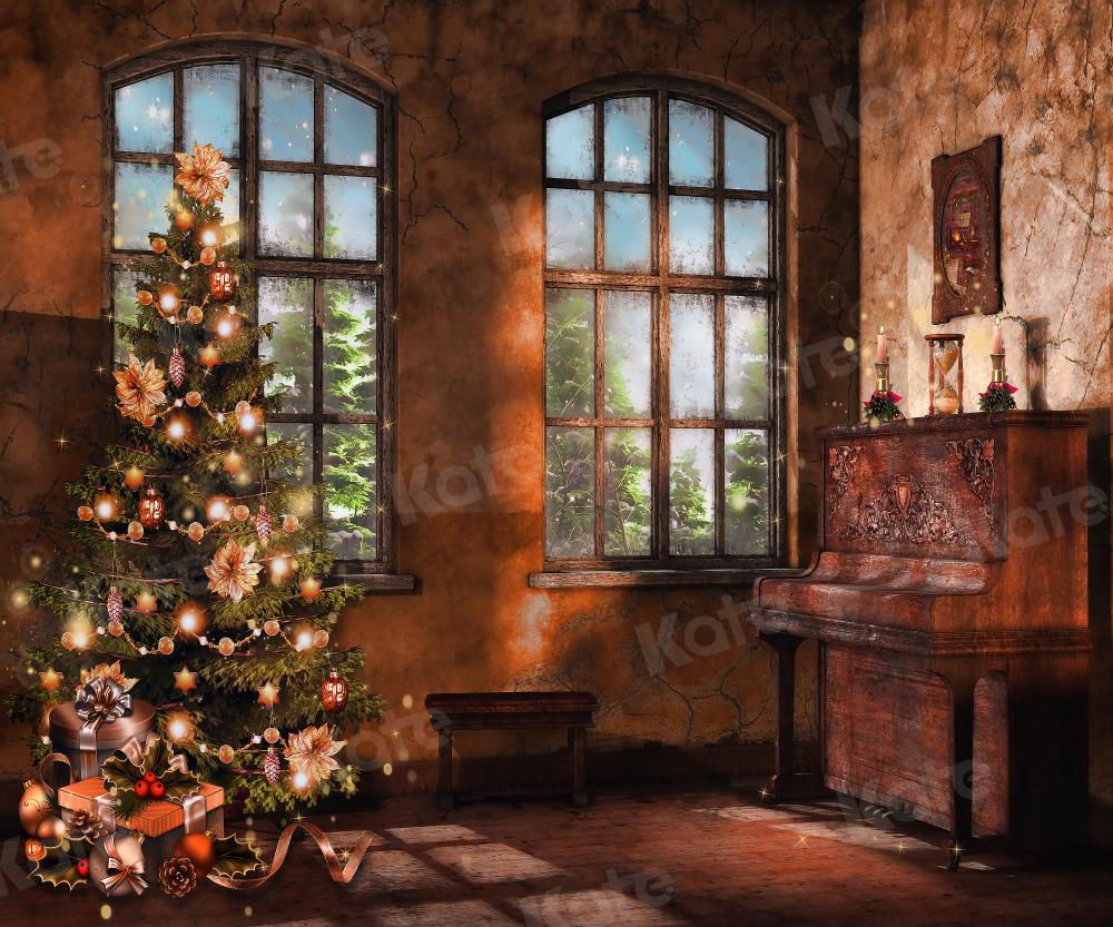 Kate Sapin de Noël Piano Fenêtre Toile de fond pour la photographie - Kate Backdrop FR