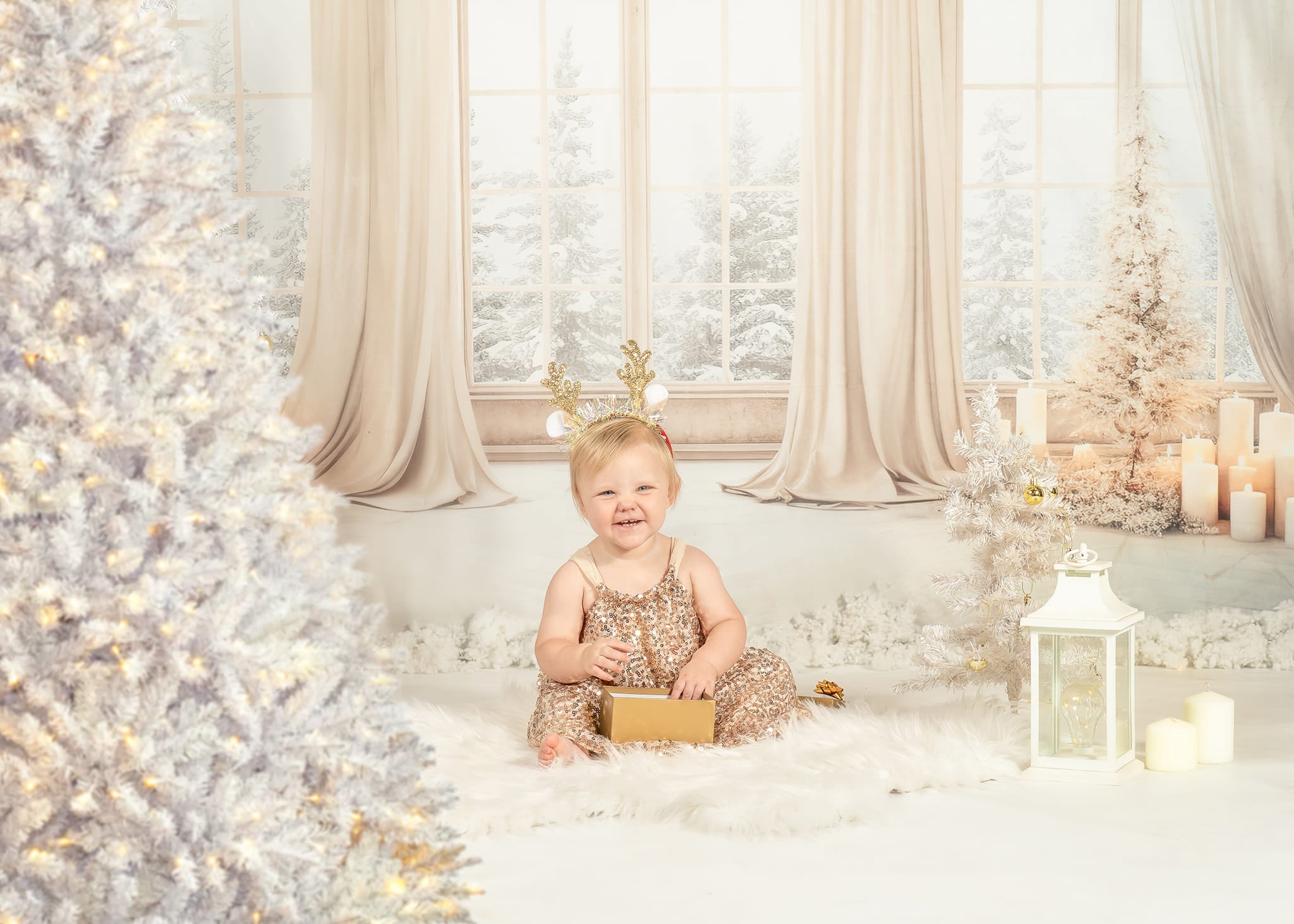 Kate Noël Blanc Doré Fenêtre Toile de fond conçue par Chain Photographie - Kate Backdrop FR