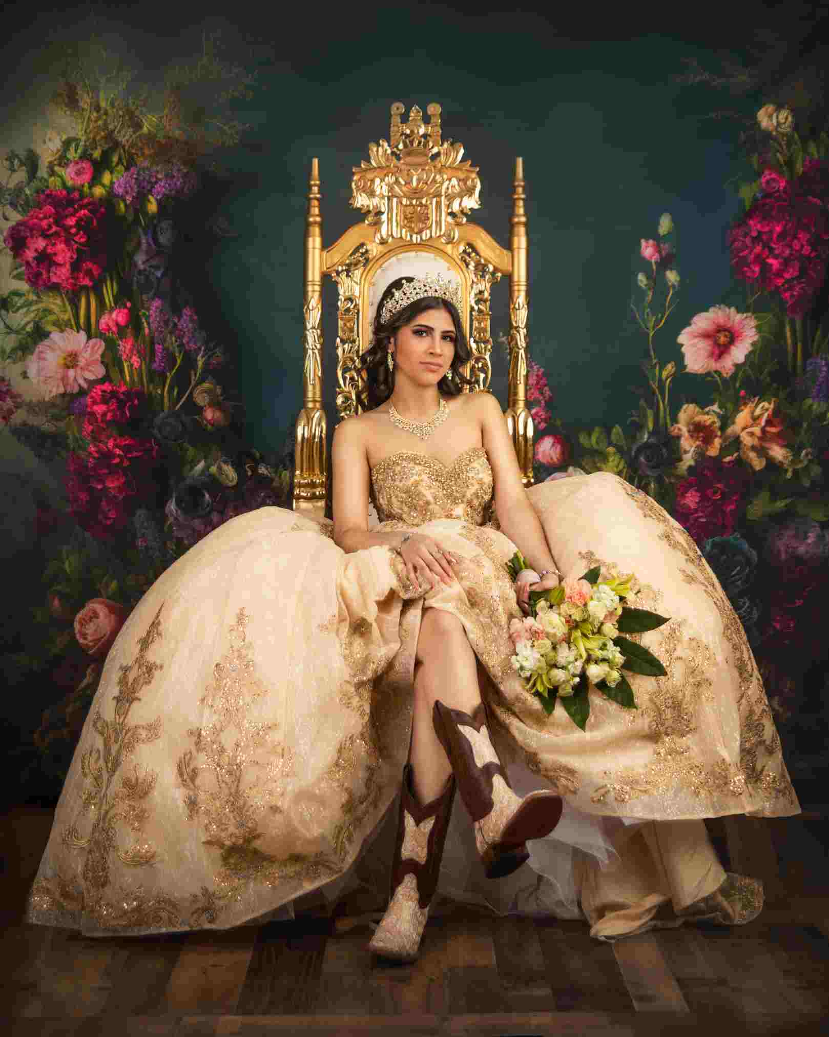 Offres Éclair-Kate Sarcelle foncée Fleurs Beaux-arts Toile de fond en Laine conçue par Mini MakeBelieve - Kate Backdrop FR