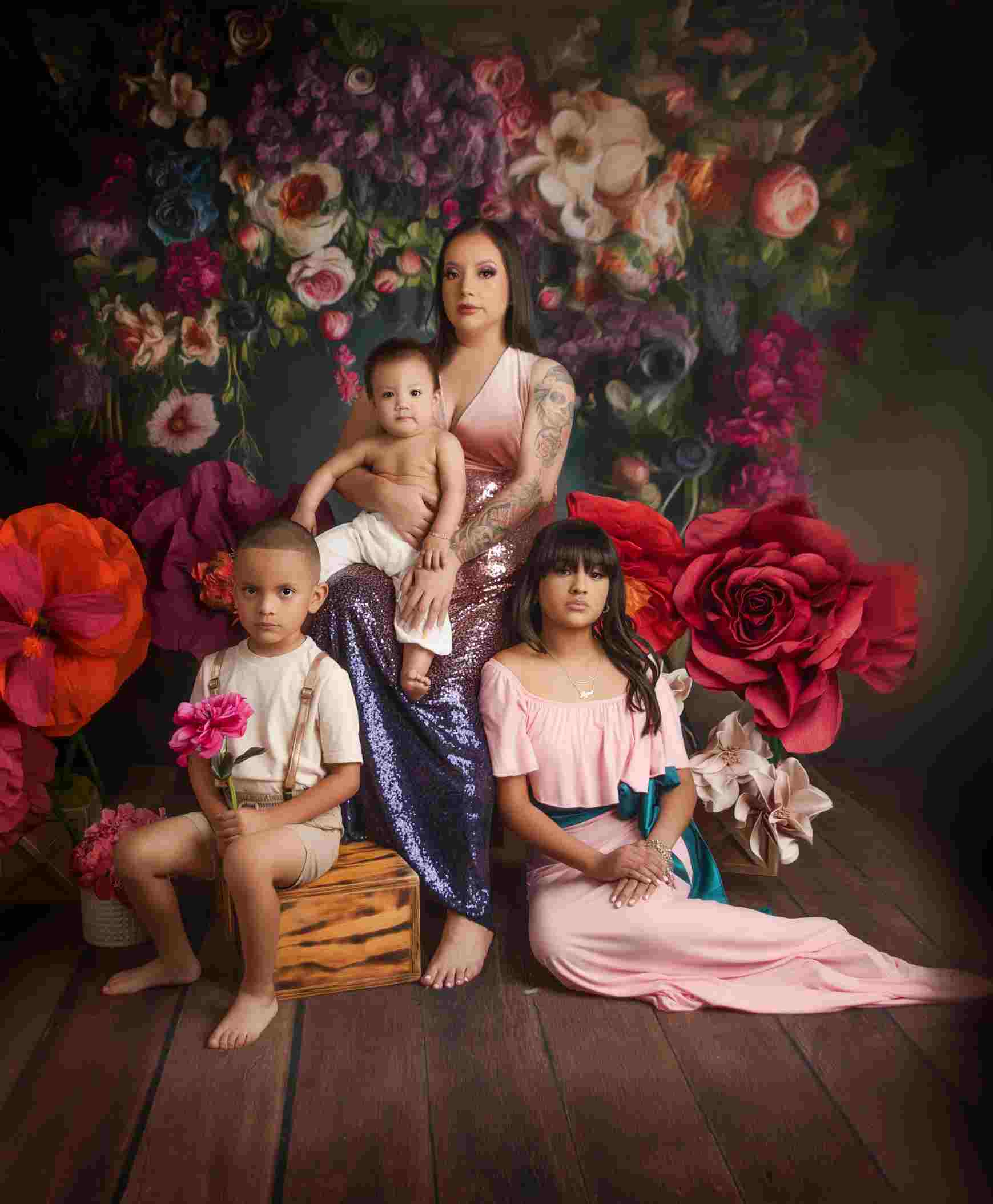 Offres Éclair-Kate Sarcelle foncée Fleurs Beaux-arts Toile de fond en Laine conçue par Mini MakeBelieve - Kate Backdrop FR