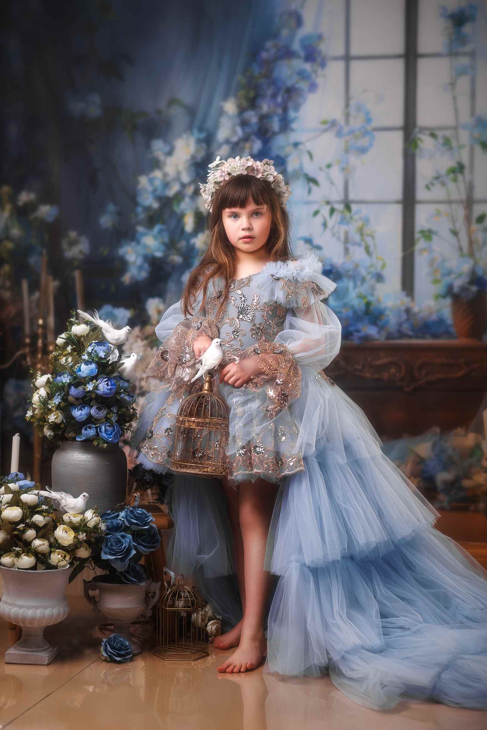 Kate Bleu Fleurs Rideau Fenêtre Chambre Toile de fond conçue par Emetselch - Kate Backdrop FR