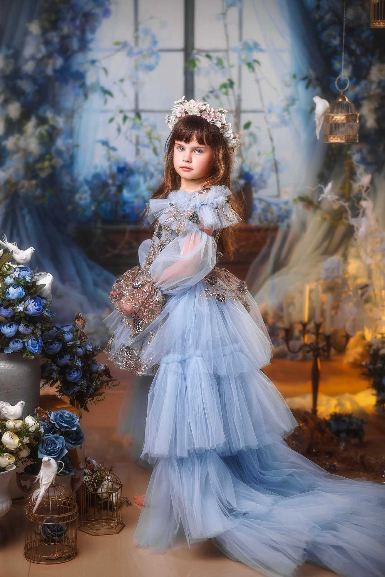 Kate Bleu Fleurs Rideau Fenêtre Chambre Toile de fond conçue par Emetselch - Kate Backdrop FR