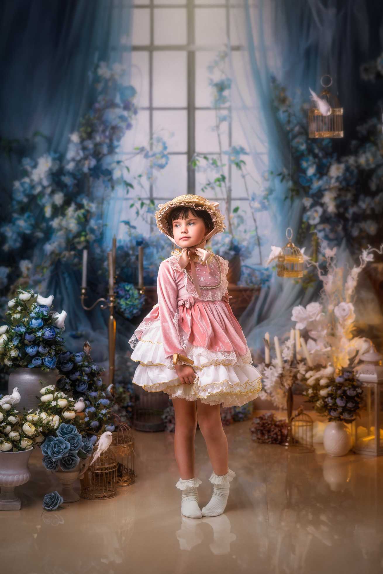 Kate Bleu Fleurs Rideau Fenêtre Chambre Toile de fond conçue par Emetselch - Kate Backdrop FR