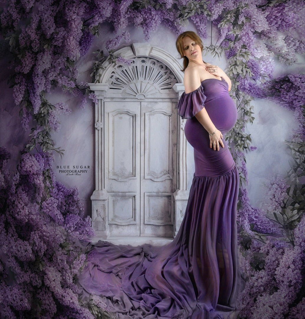 Kate Porte antique Fleurs violettes Toile de fond conçue par Rose Abbas - Kate Backdrop FR