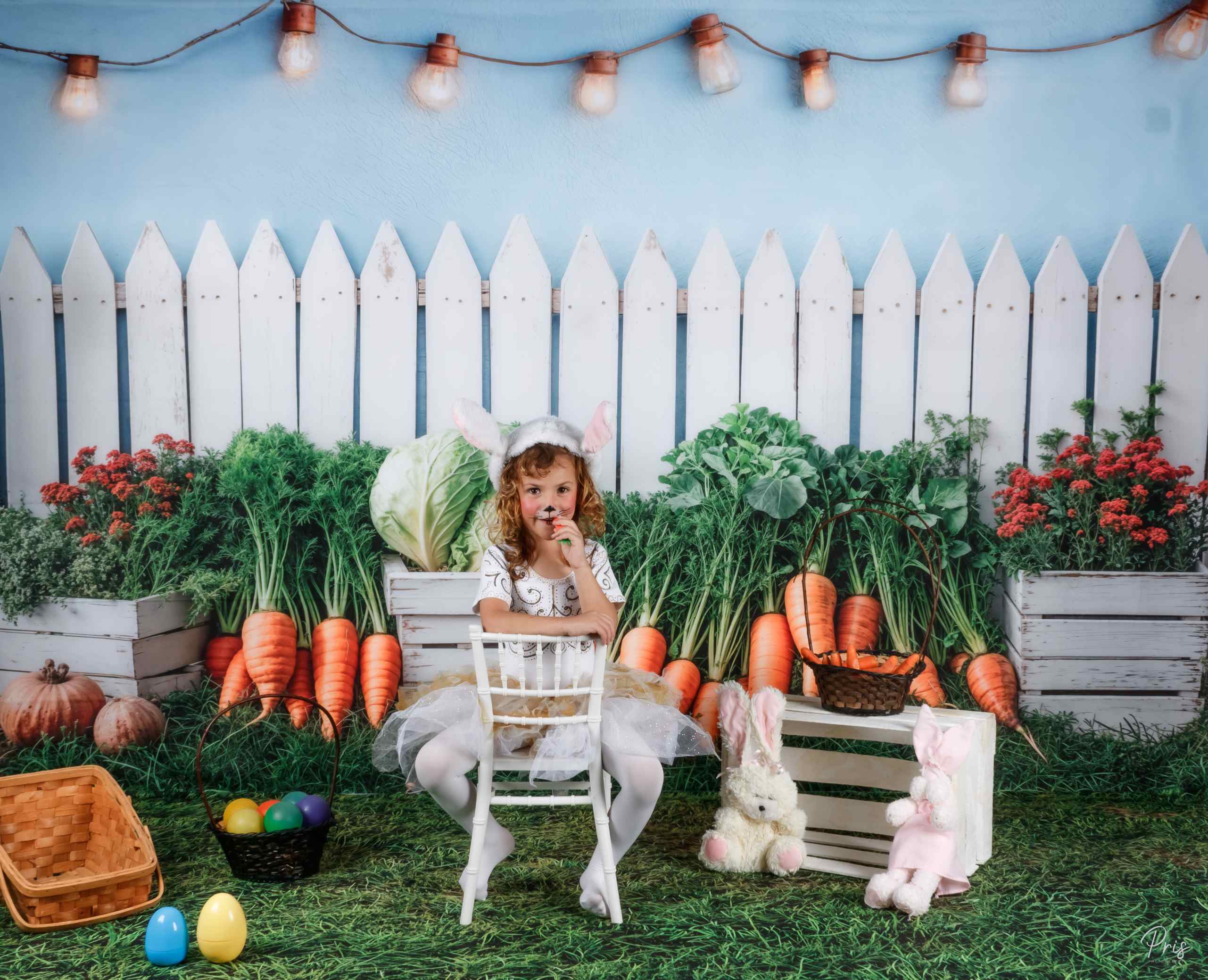 Kate Pâques Clôture Jardin Légumes Toile de fond+Vert Herbe Pelouse Sol Toile de fond - Kate Backdrop FR