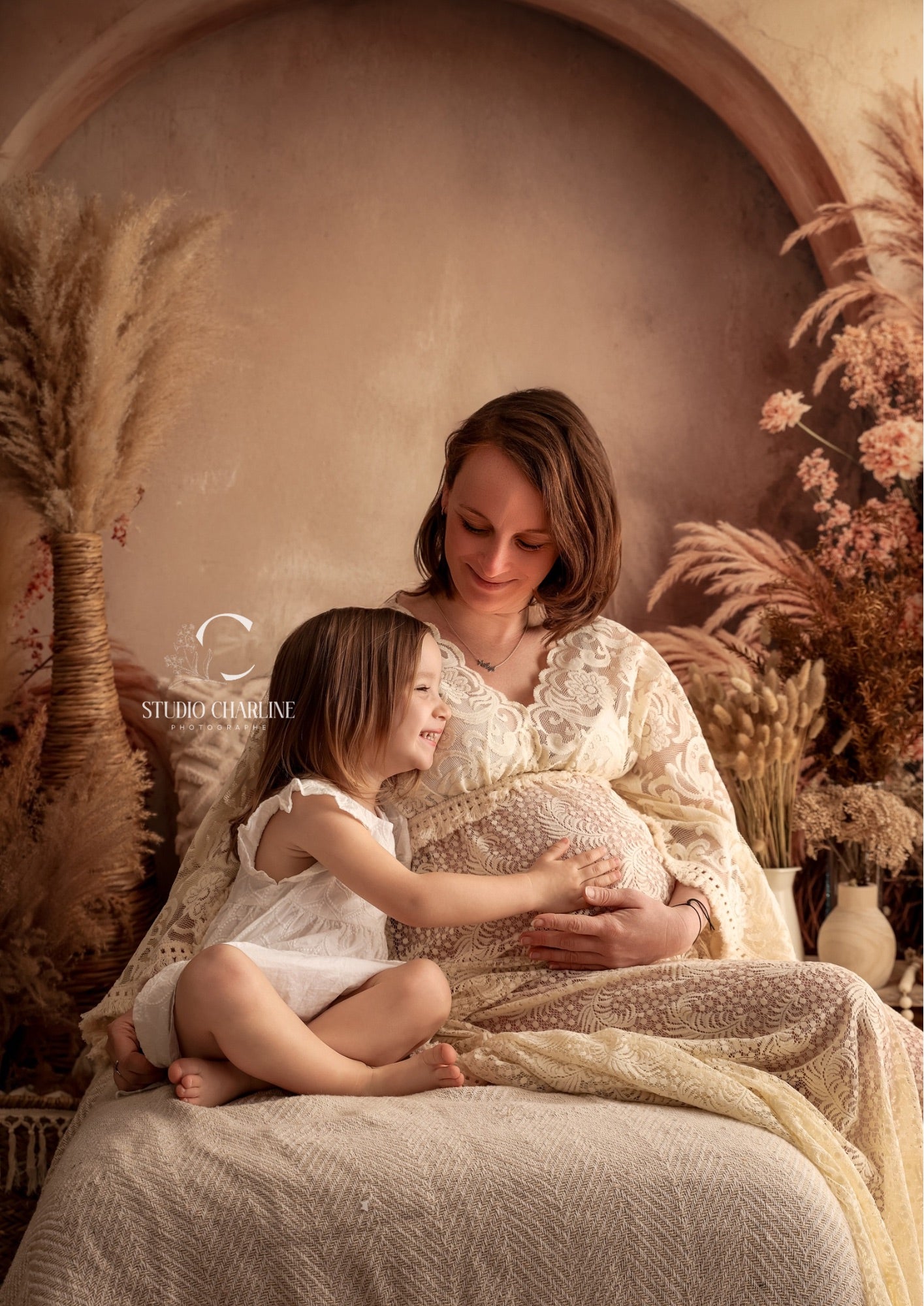 Kate Bohème Fleurs Arche Beige Toile de fond en Laine conçue par Emetselch - Kate Backdrop FR