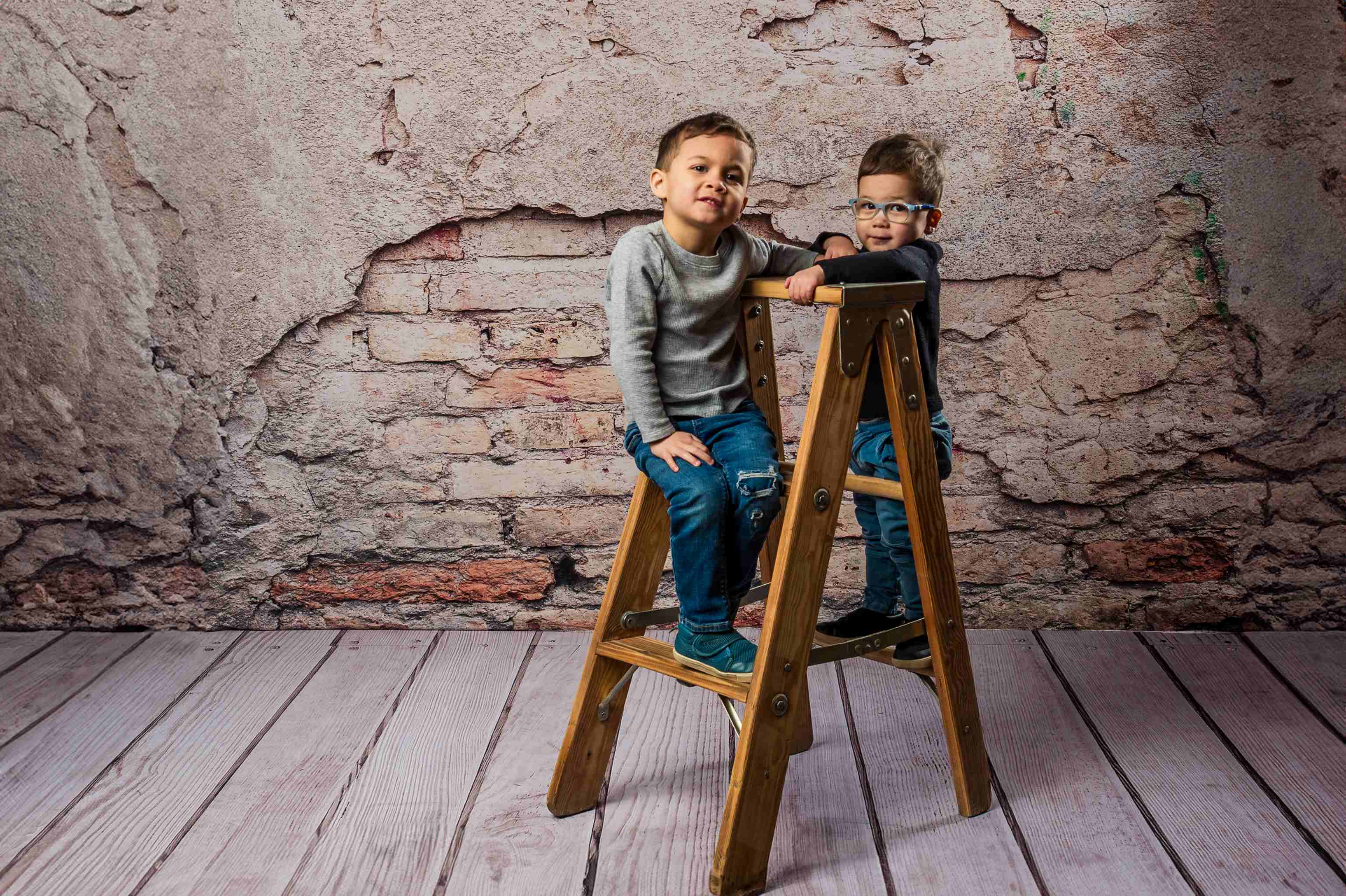 Kate Rétro Mur de briques en Ciment Toile de fond+Gris Bois Tapis de sol en caoutchouc - Kate Backdrop FR
