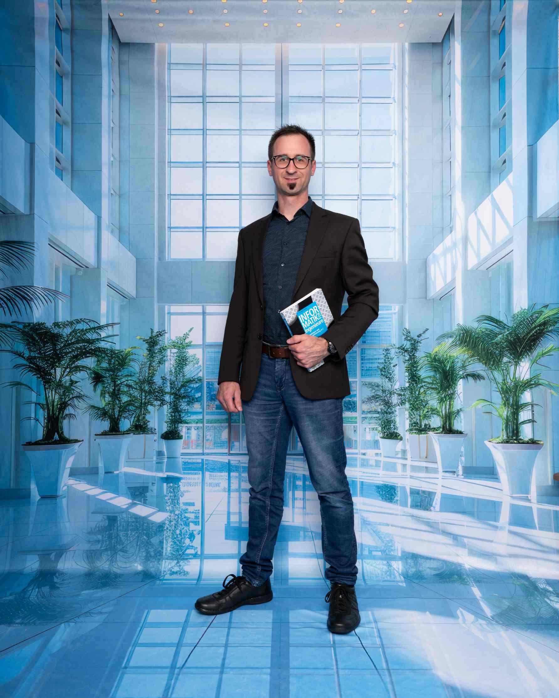 Kate Sweep Mur-à-Sol Bureau Hall Fenêtre Bleu Moderne Toile de fond conçue par Megan Leigh - Kate Backdrop FR