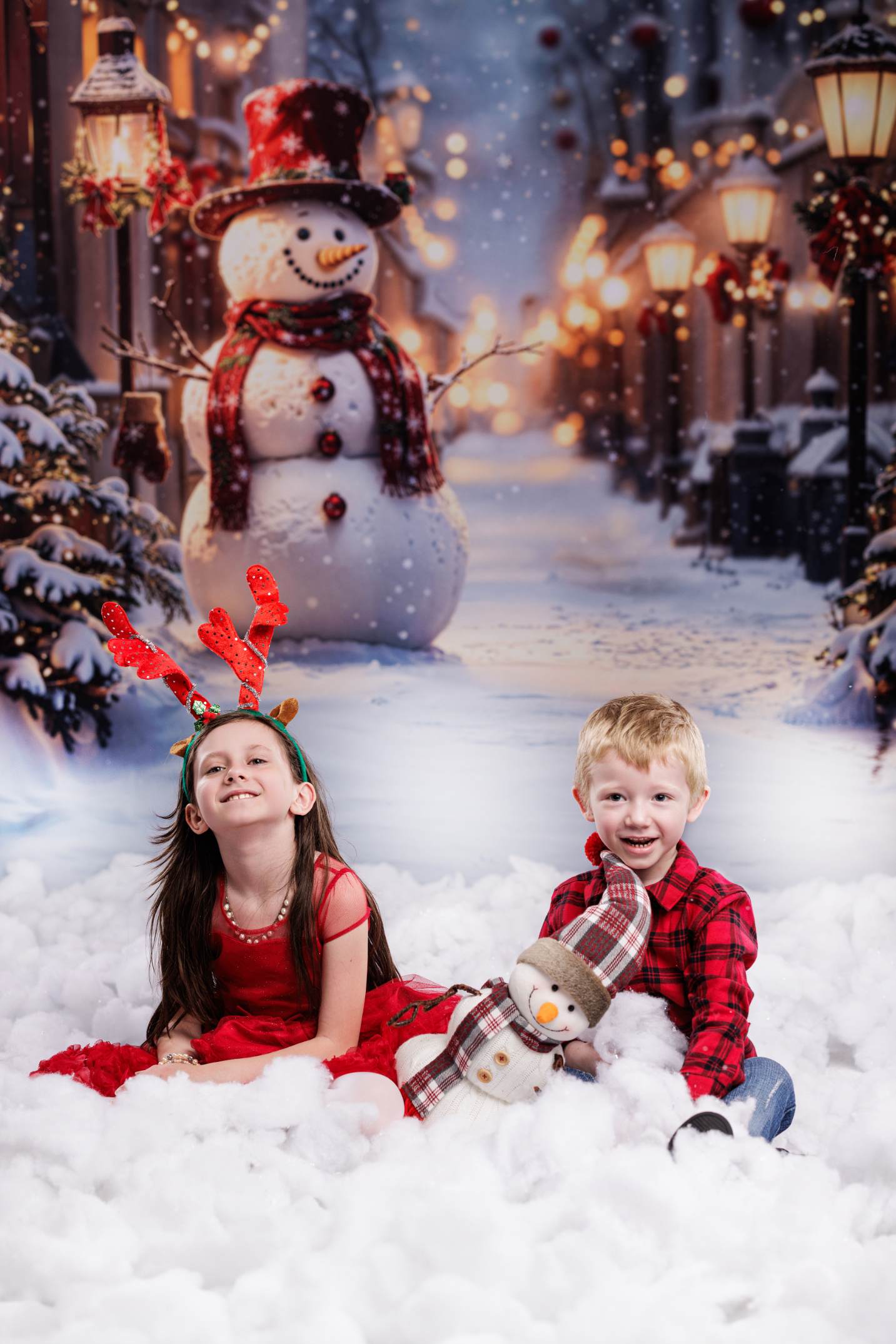 Kate Noël Bonhomme de neige Lumières Rue Toile de fond conçue par Emetselch - Kate Backdrop FR