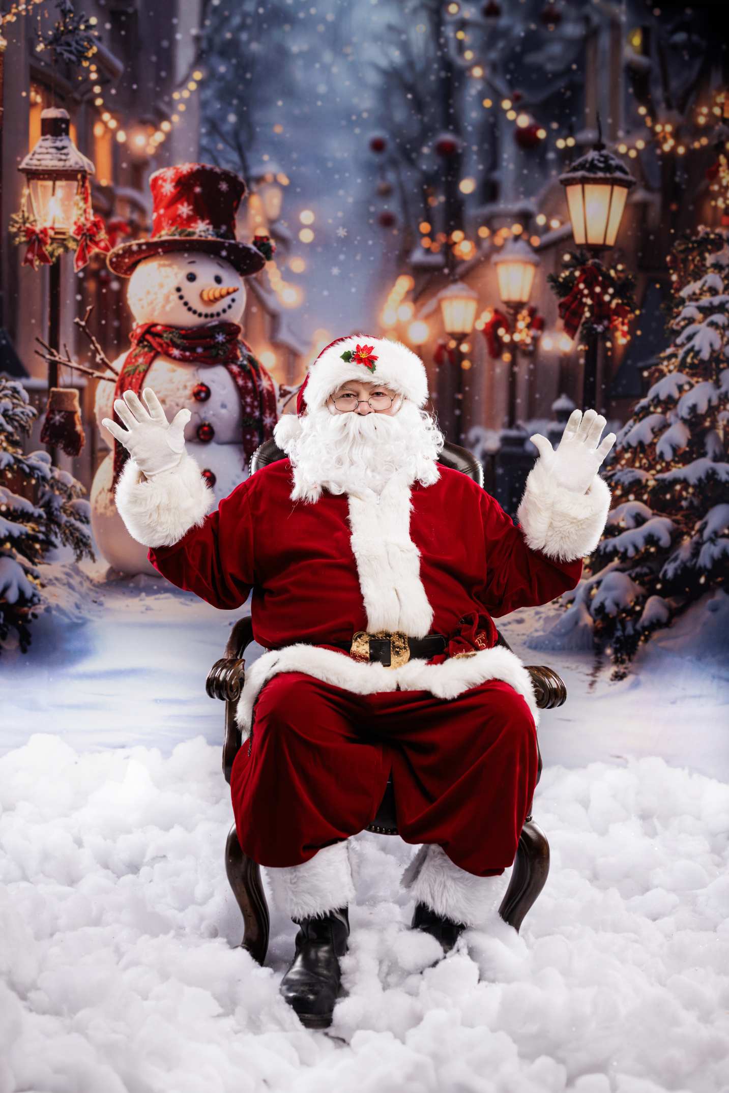 Kate Noël Bonhomme de neige Lumières Rue Toile de fond conçue par Emetselch - Kate Backdrop FR