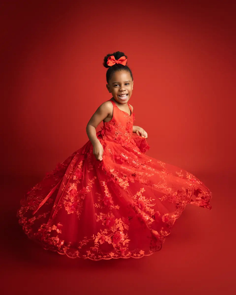 Kate Saint-Valentin Rouge Broderie Robe Enfant Pour la Photographie - Kate Backdrop FR