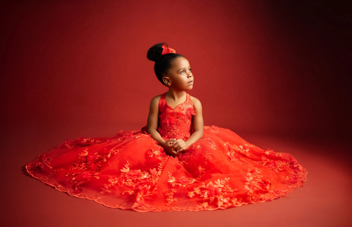 Kate Saint-Valentin Rouge Broderie Robe Enfant Pour la Photographie - Kate Backdrop FR