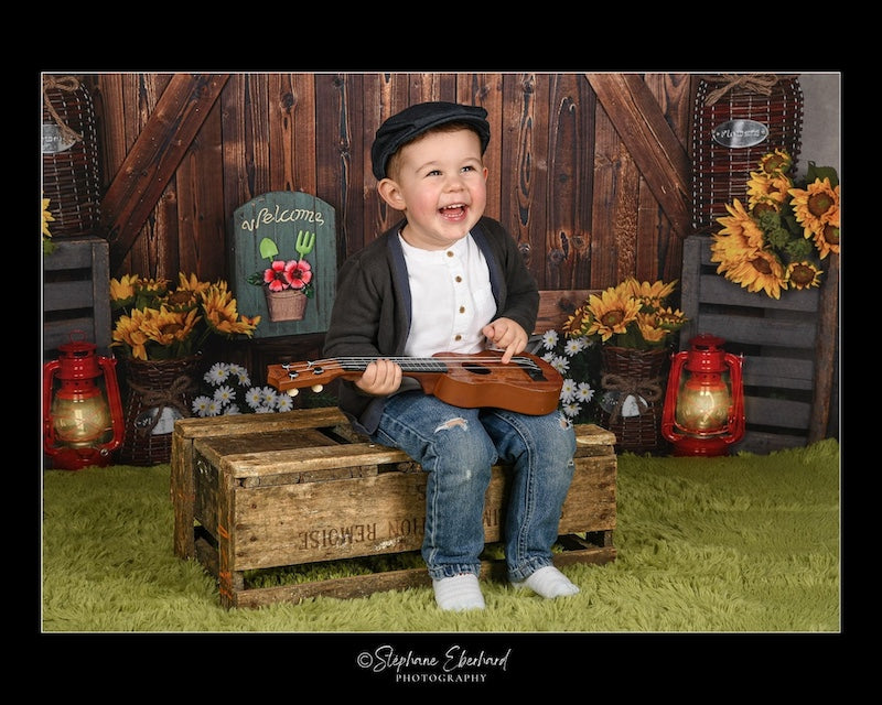 Kate Printemps Brun Porte en bois Fleurs Tournesol Toile de fond pour la photographie - Kate Backdrop FR