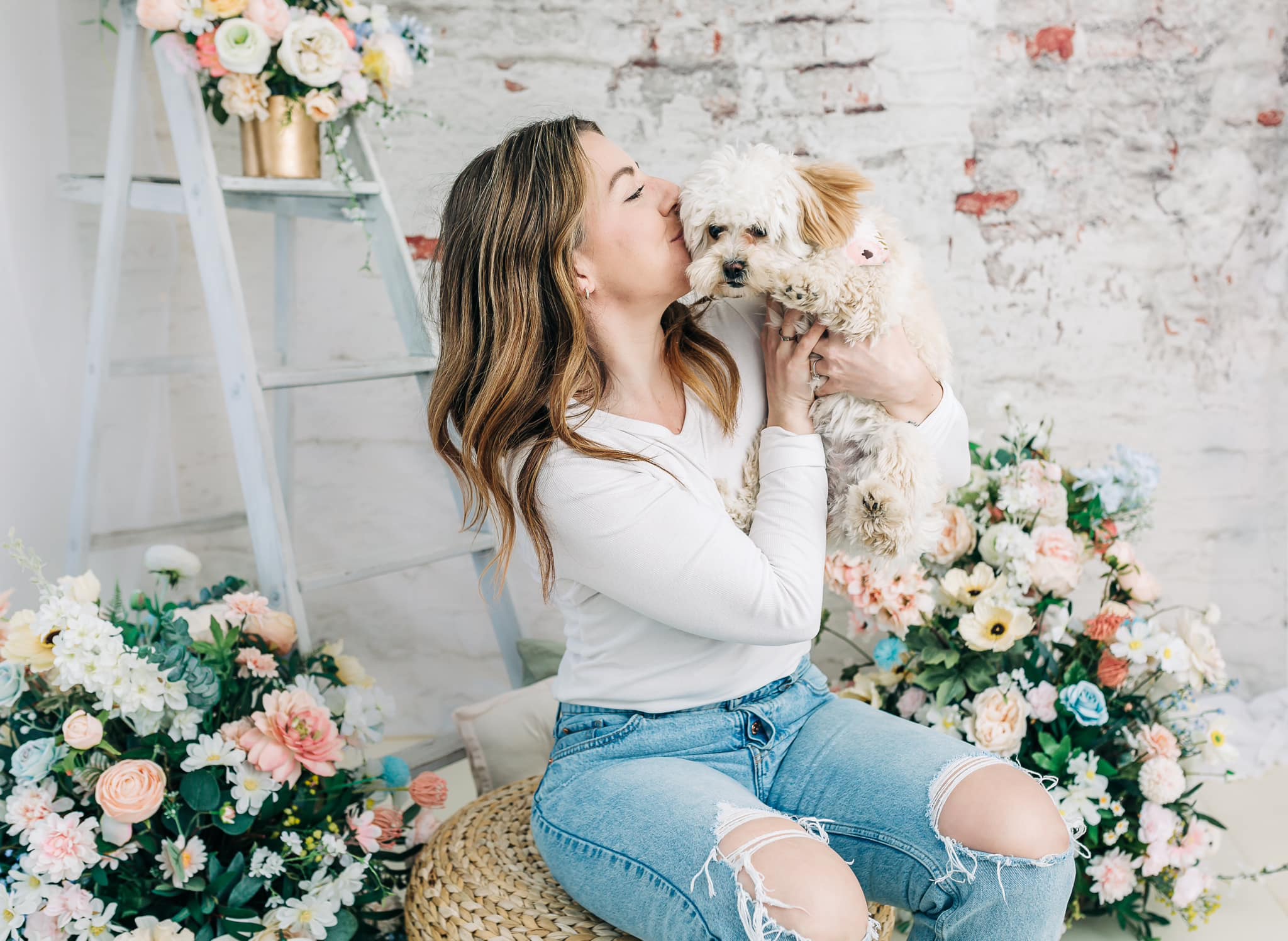 Kate Mur de briques Blanc Vieux Toile de fond conçue par Pine Park Collection - Kate Backdrop FR