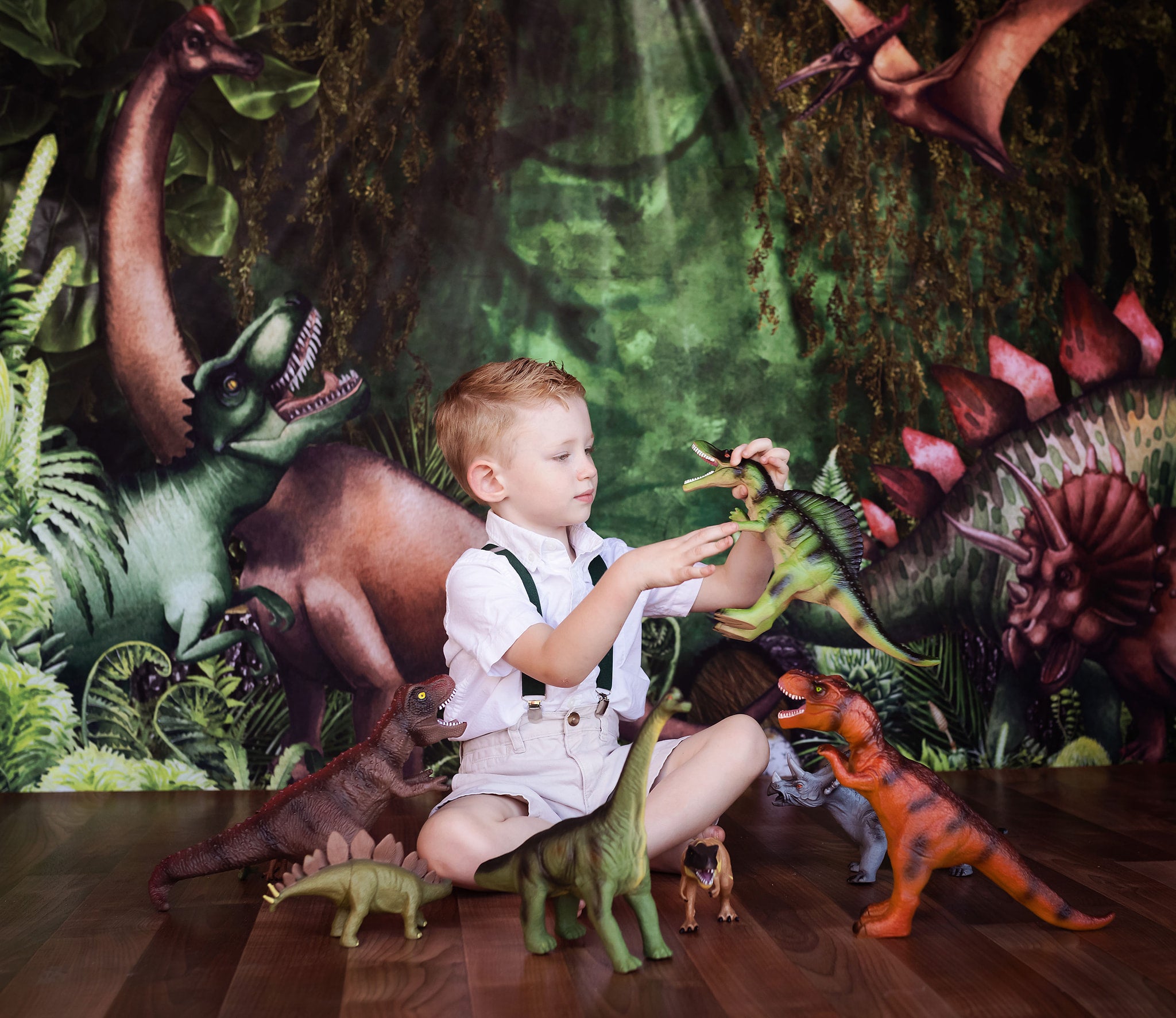 Kate Été Jungle Aventure Dinosaures Toile de fond conçue par Mandy Ringe - Kate Backdrop FR