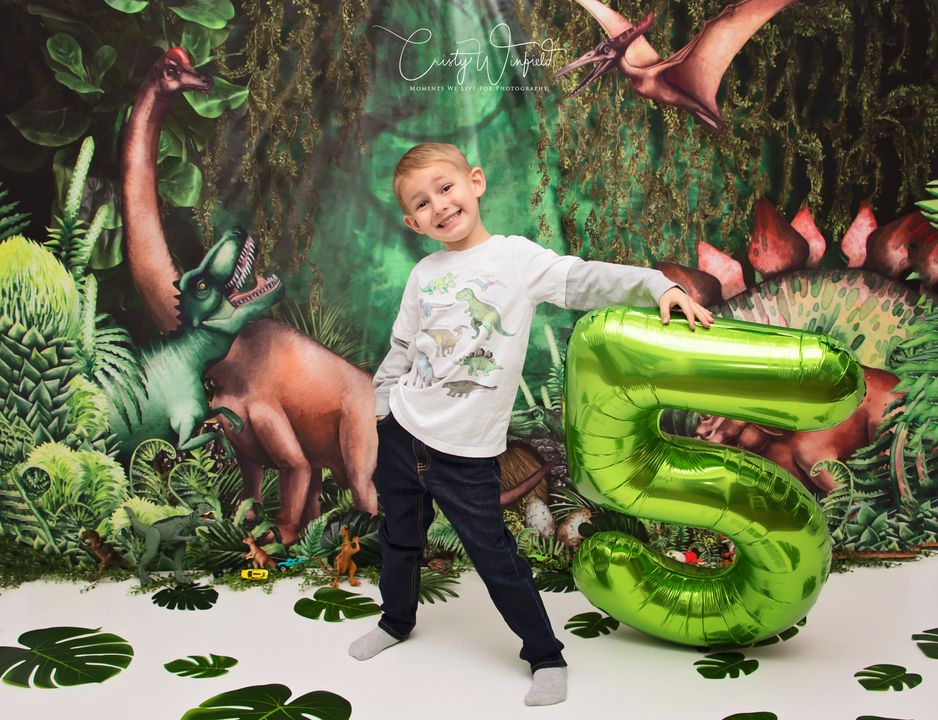 Kate Été Jungle Aventure Dinosaures Toile de fond conçue par Mandy Ringe - Kate Backdrop FR